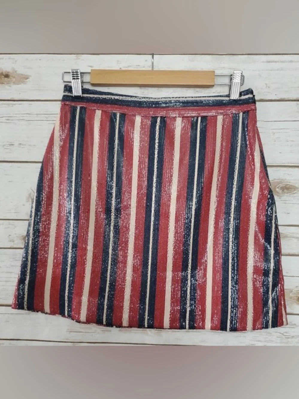 Rare EUC Zara Sequin Striped Skirt - Red, Navy & White - Size Small